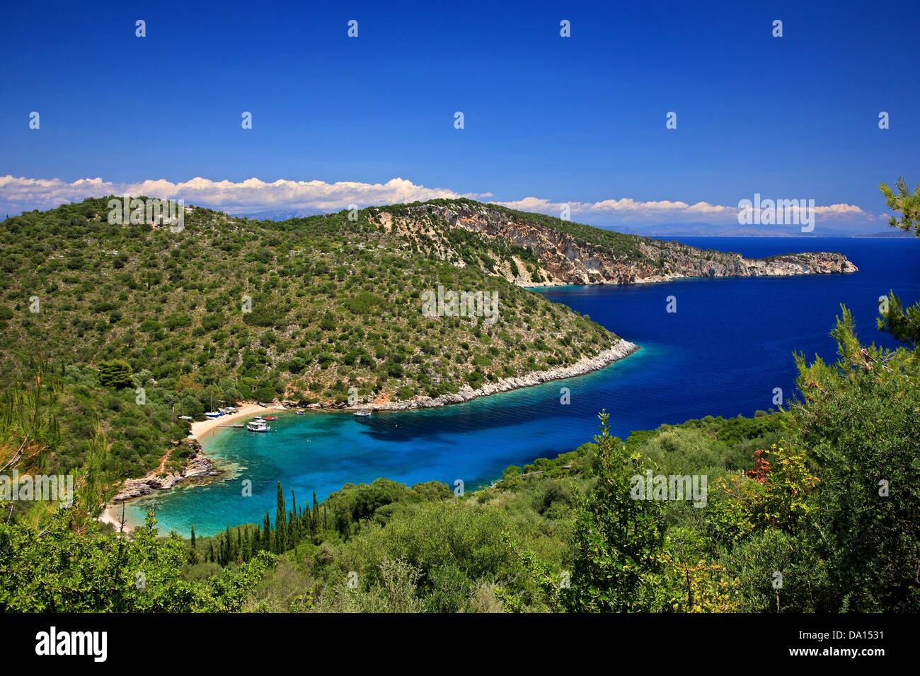 Die "Herz - förmige" Strand von Sarakiniko, Ithaca ("Ithaki") Insel, Griechenland, Ionisches Meer, Nordteil ("sieben Inseln"). Stockfoto