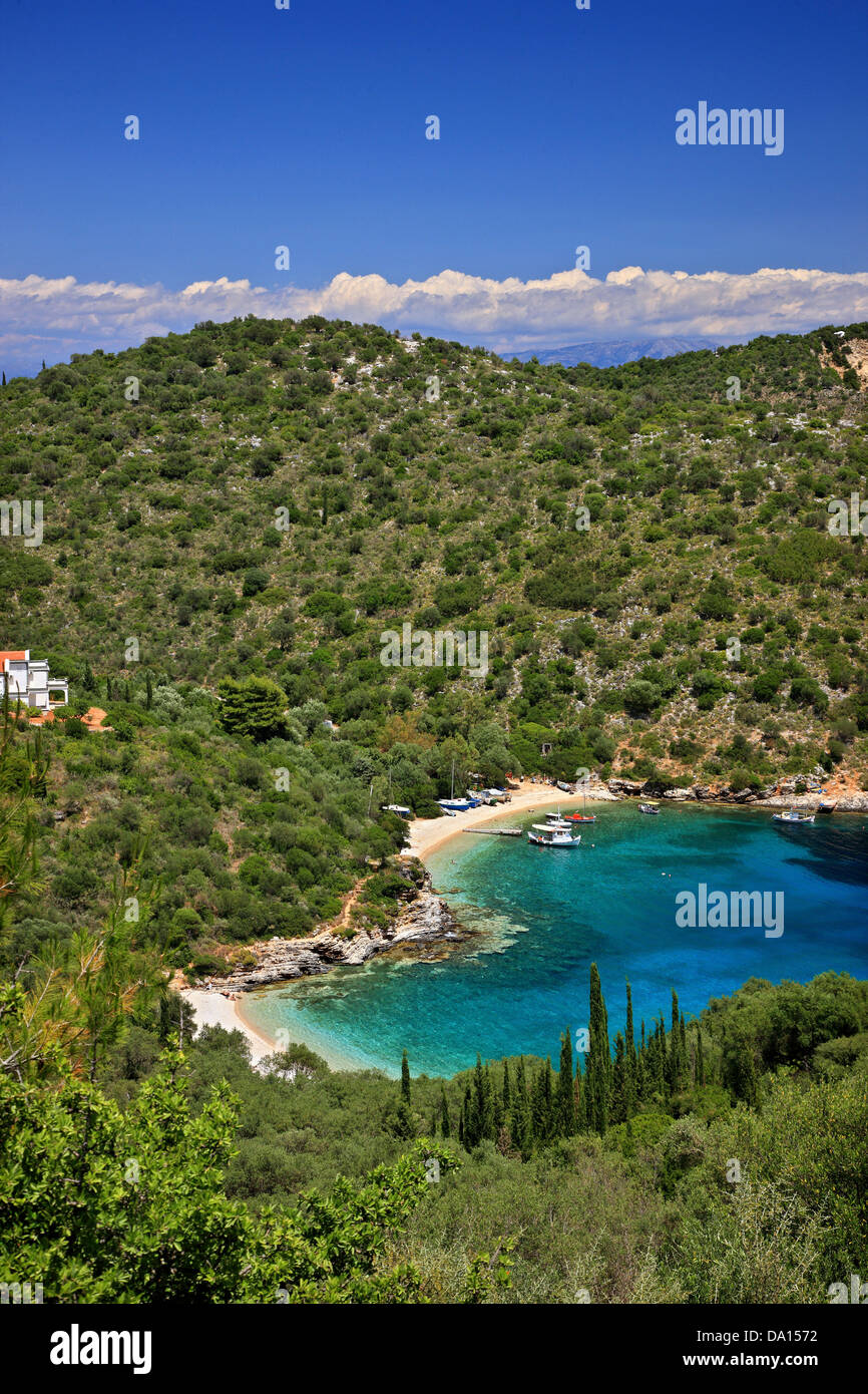 Die "Herz - förmige" Strand von Sarakiniko, Ithaca ("Ithaki") Insel, Griechenland, Ionisches Meer, Nordteil ("sieben Inseln"). Stockfoto