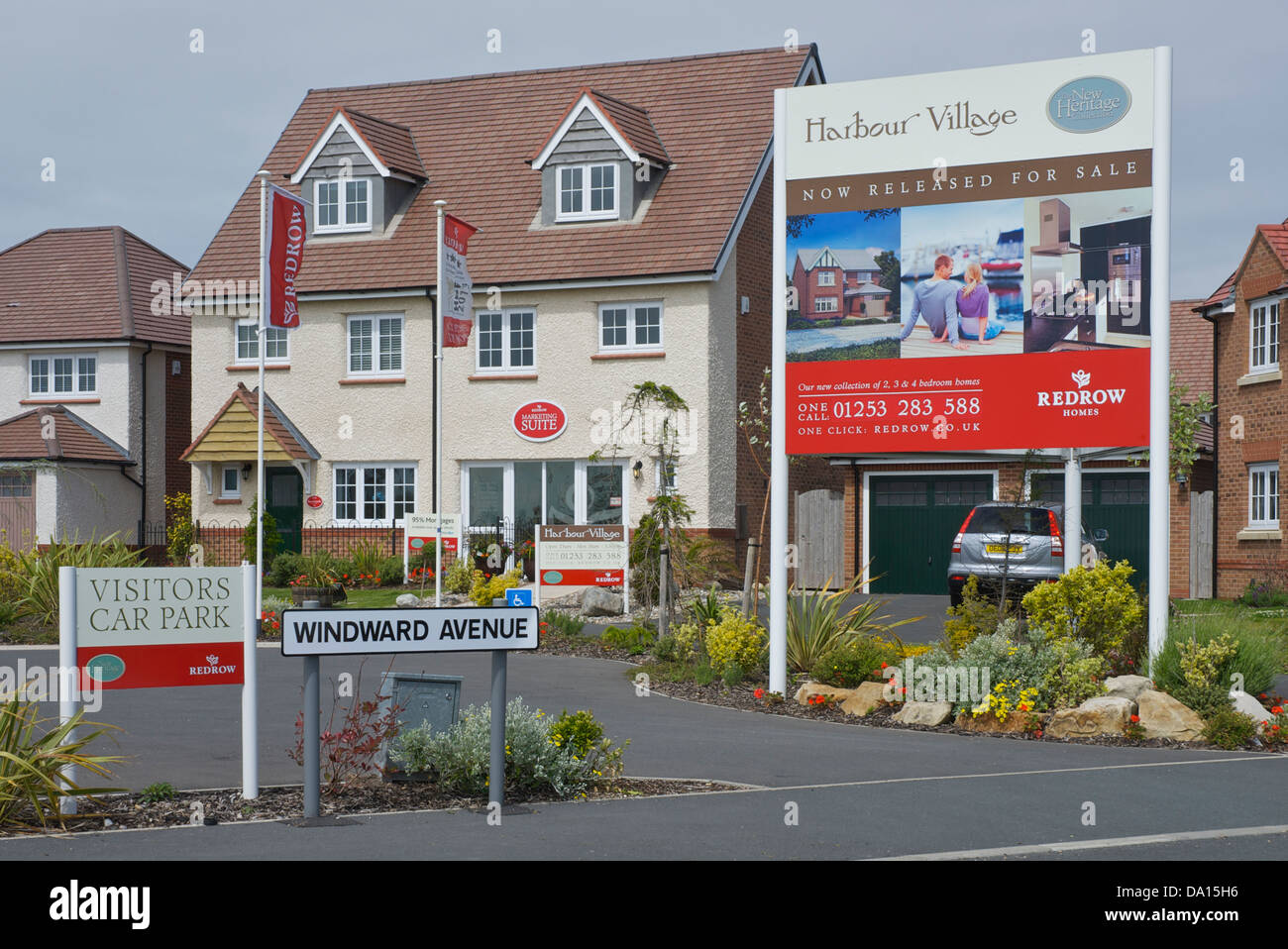 Melden Sie bei Fleetwood Harbour Village, eine neue Wohnsiedlung, Fleetwood, Lancashire UK Stockfoto
