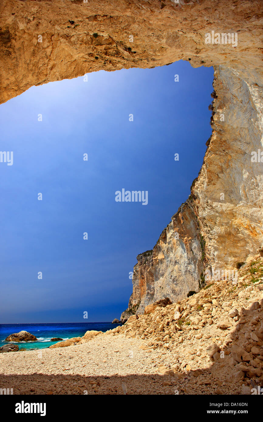 Erimitis Strand, Paxos ("Paxi") Insel, Griechenland, Ionisches Meer, Nordteil ("sieben Inseln"). Stockfoto