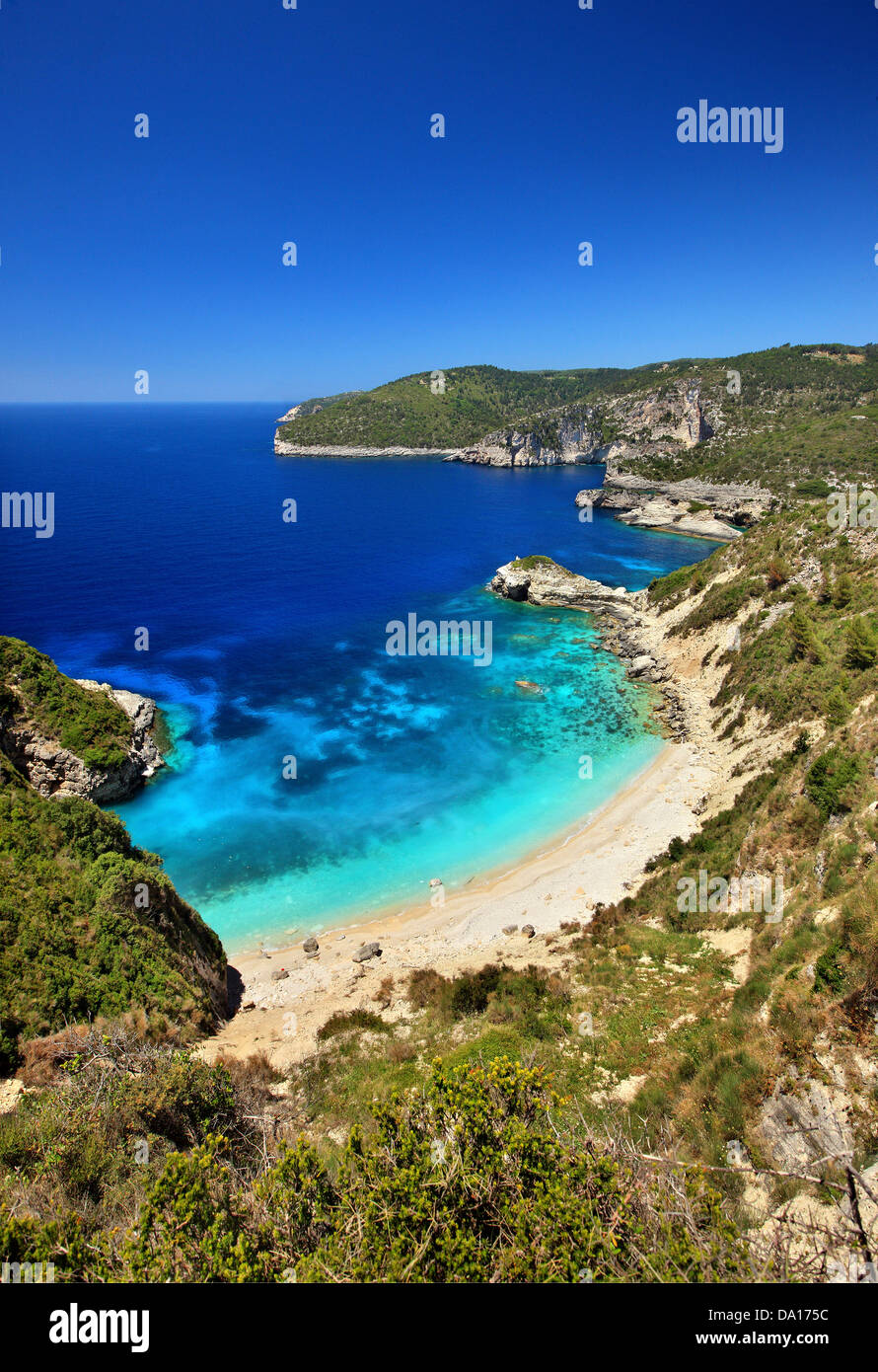 Galazio Strand, (nur per Boot erreicht), Paxos ("Paxi") Insel, Griechenland, Ionisches Meer, Nordteil ("sieben Inseln"). Stockfoto