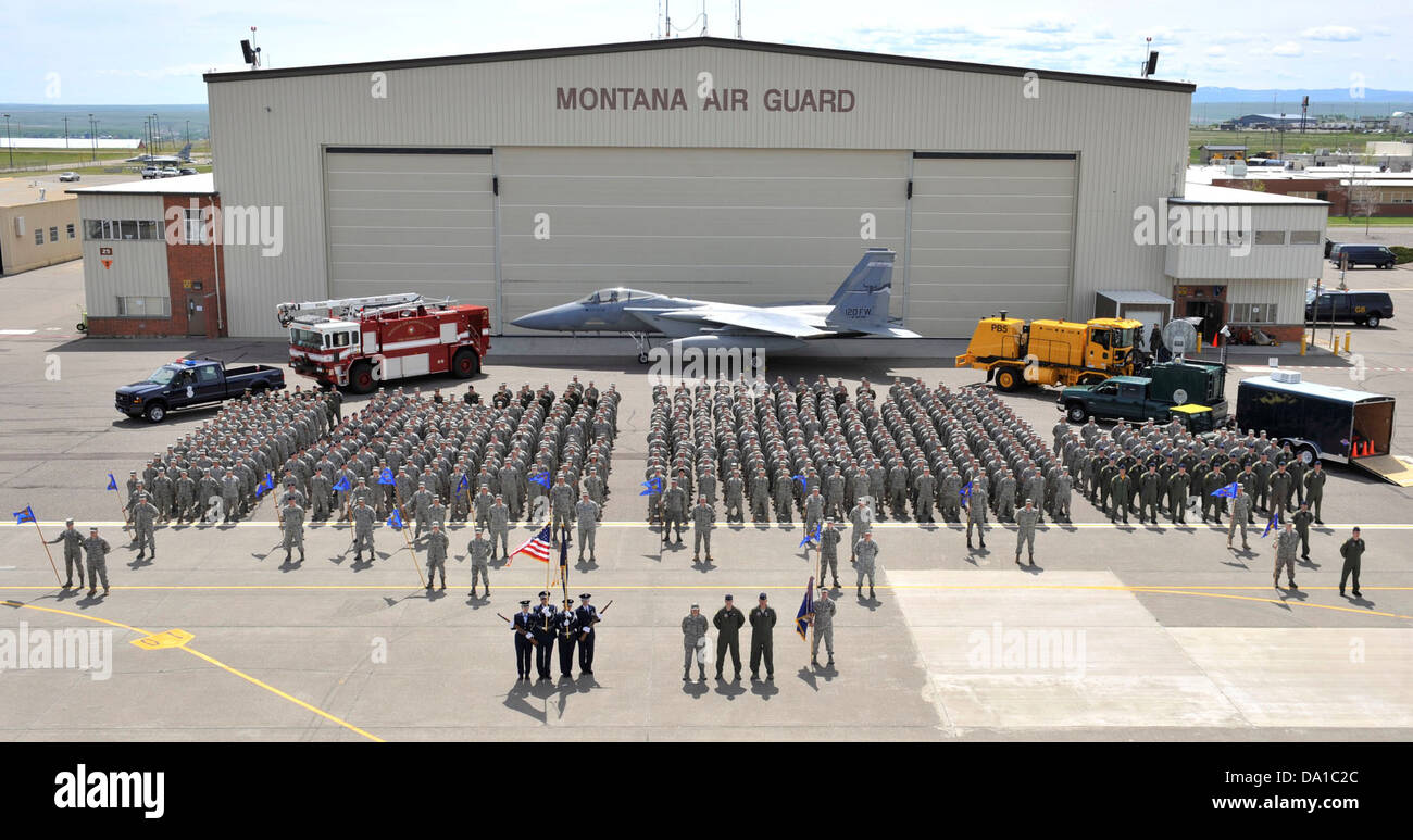 Der 120th Fighter Wing (FW) der Montana Air National Guard (ANG) betreibt die 186th Fighter Squadron (FS), die Luftverteidigungsfähigkeiten und -Ausbildung bereitstellt. Die Einheit unterstützt nationale Sicherheitsmaßnahmen und ist mit Kampfflugzeugen ausgestattet, die für Verteidigungsmissionen, einschließlich Kampfbereitschaft und Luftüberlegenheitsoperationen, ausgelegt sind. Stockfoto
