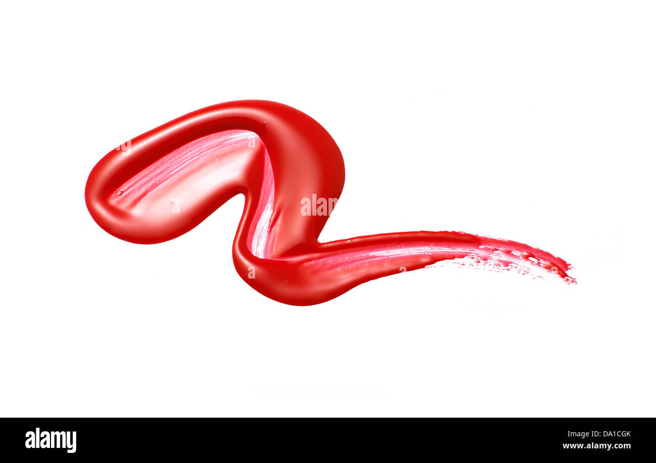 rote Lippen Glanz Wellenlinie schneiden Sie auf weißem Hintergrund Stockfoto