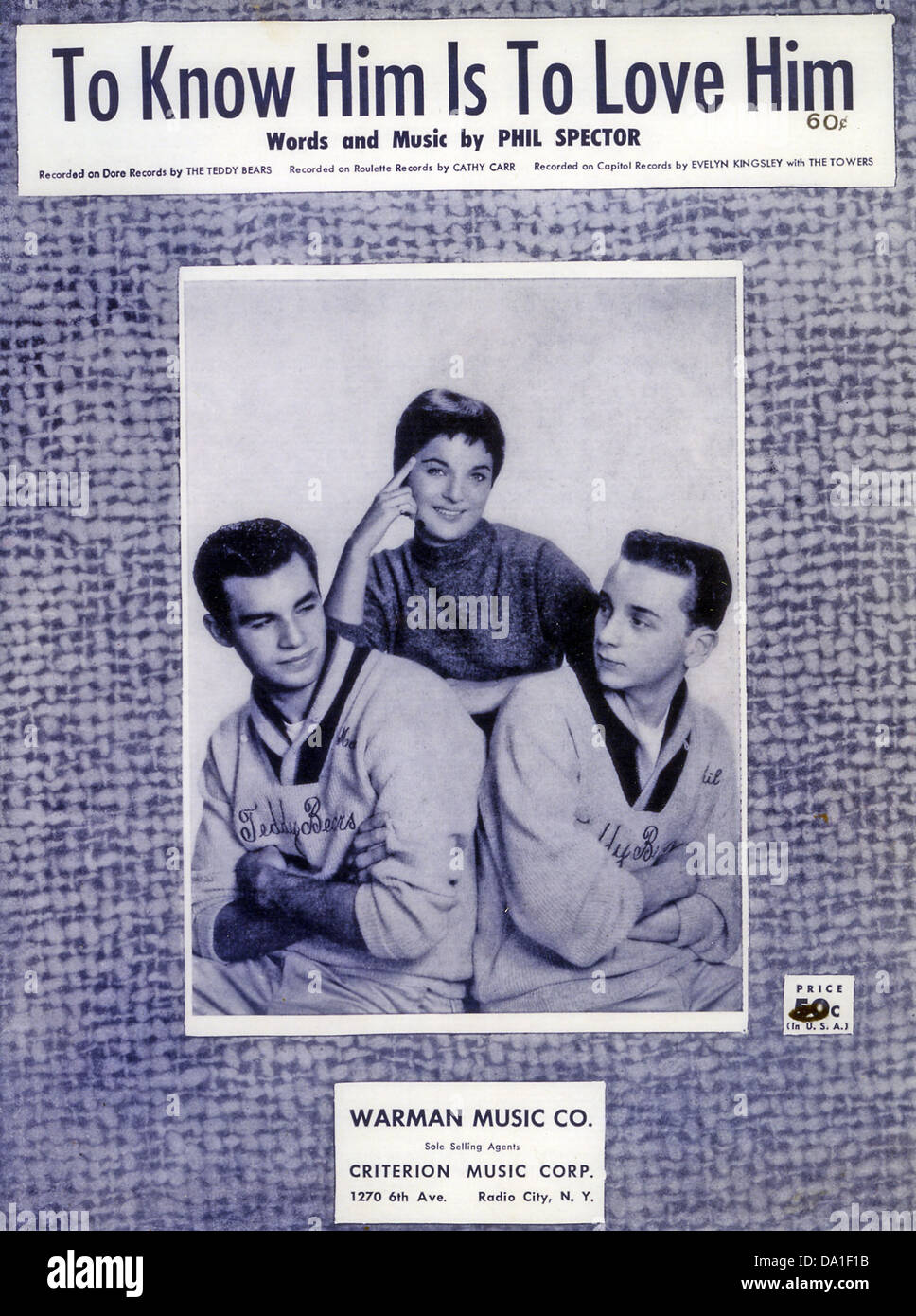 DIE Teddybären uns pop-Trio aus linken Marshall Lieb, Annette Kleinbard, Phil Spector, der dieses Jahr 1959 Lied komponiert Stockfoto