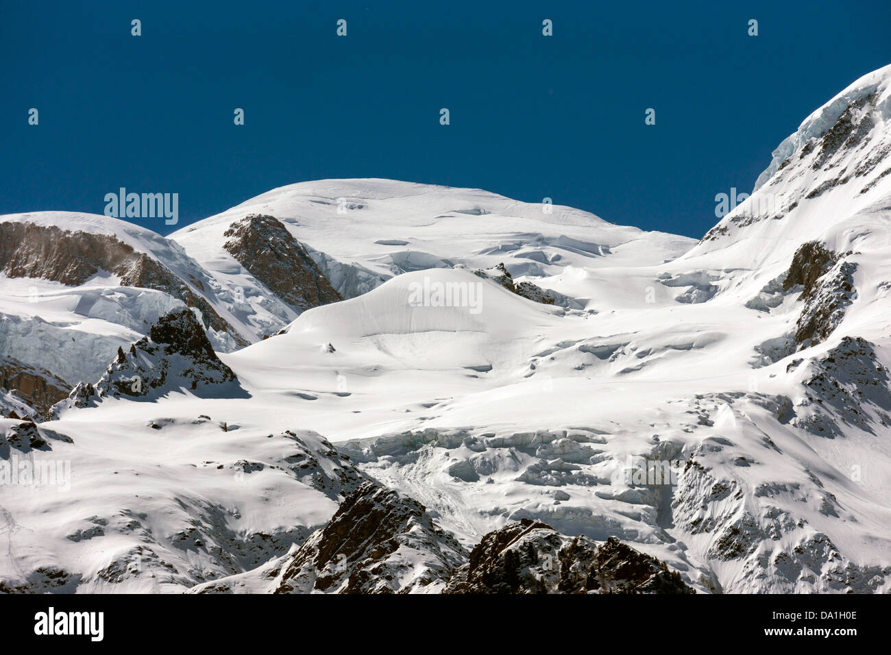 Mont Blanc Gipfel gesehen von Chamonix-Mont-Blanc Stockfoto