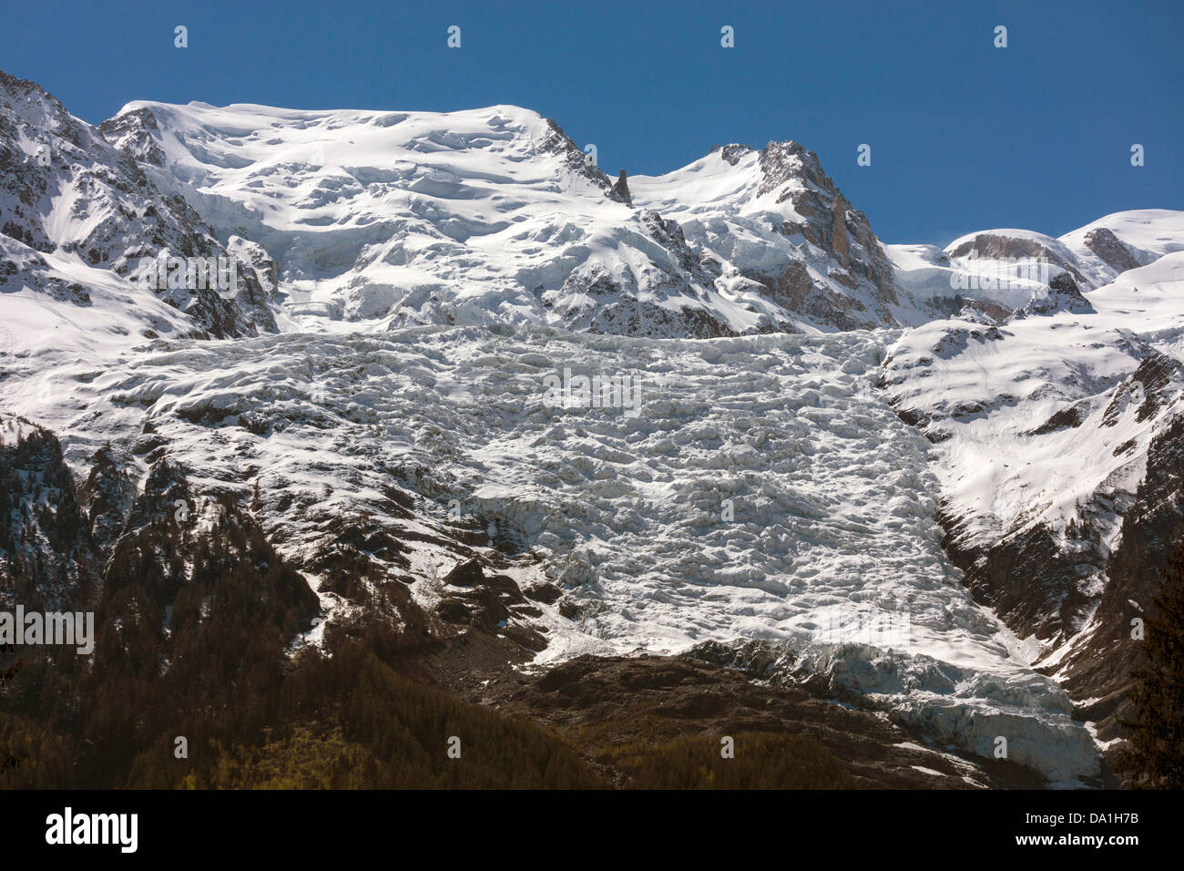 Bossons Gletscher, Chamonix Aiguilles von Chamonix-Mont-Blanc zu sehen Stockfoto