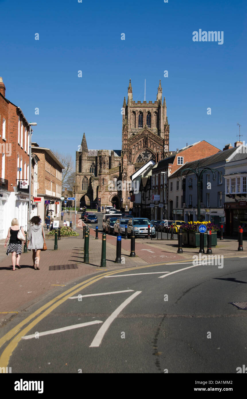 Westlichen Aspekt von Hereford Kathedrale Obwohl King Street Stockfoto