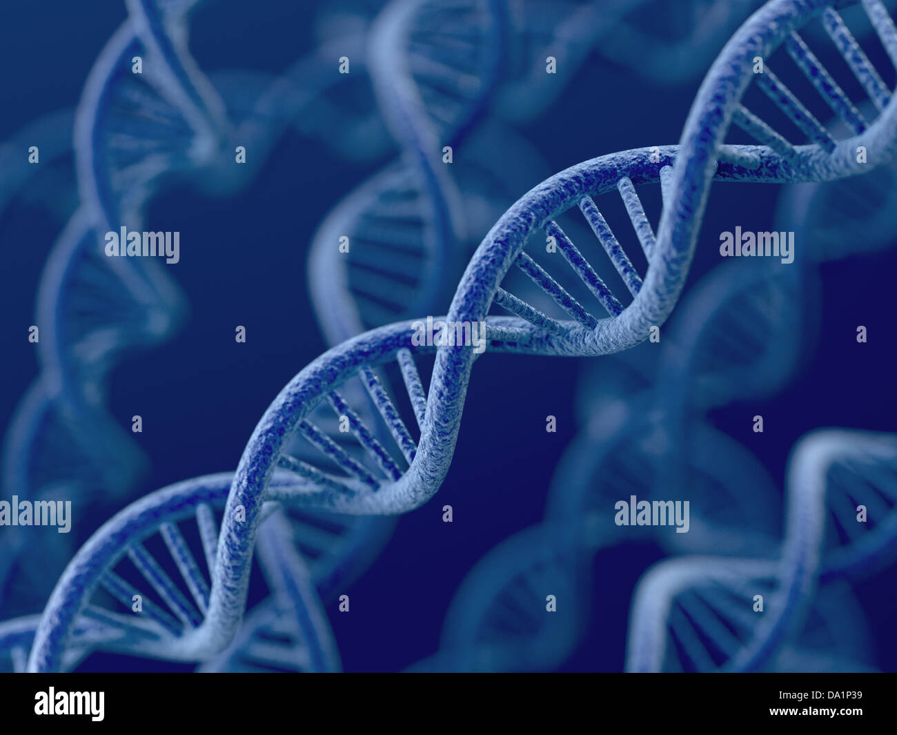3D Render DNA auf blauem Hintergrund Stockfoto