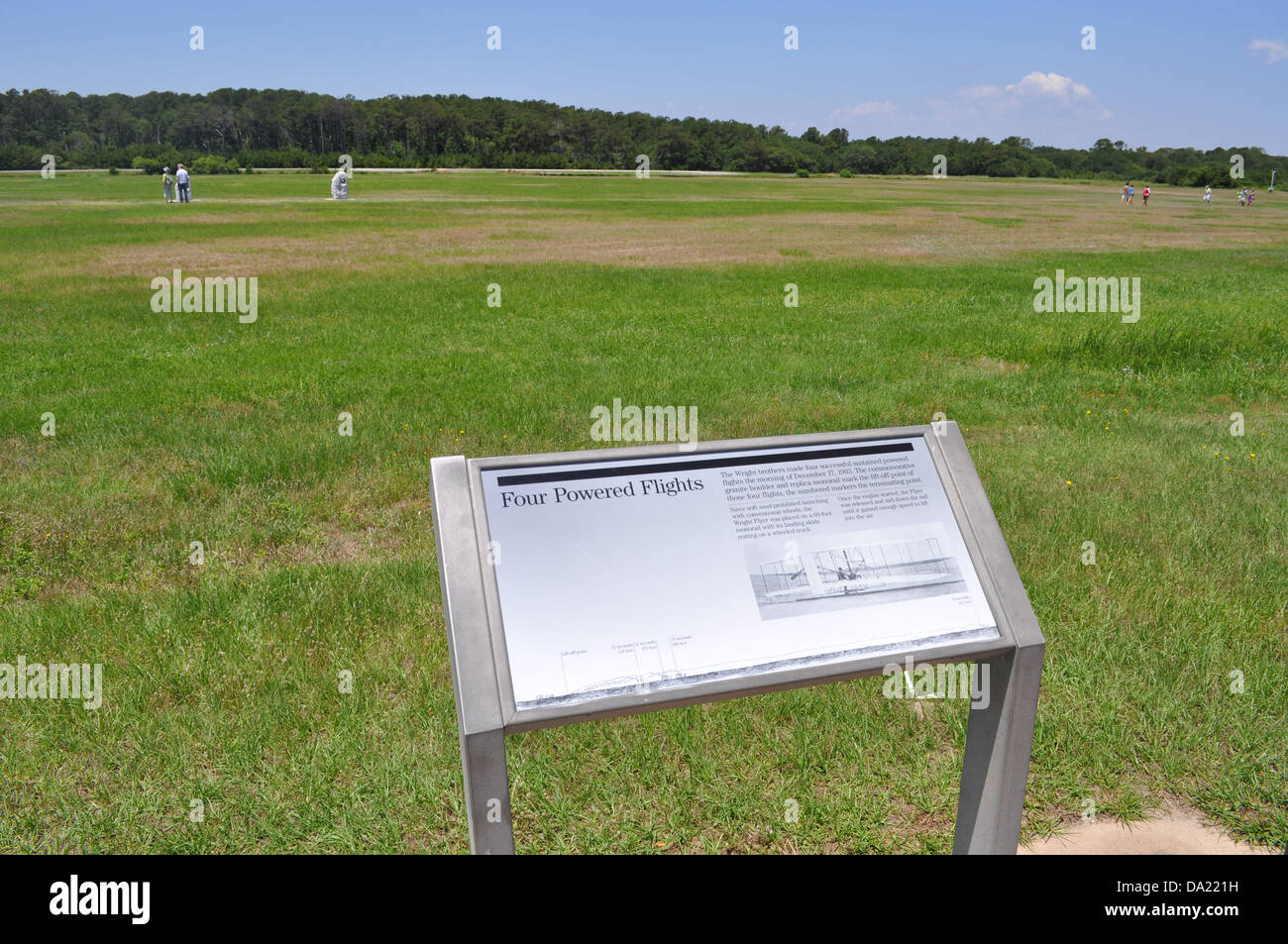 Ein Schild mit Informationen über die Gebrüder Wright angetrieben zuerst Flug. Stockfoto