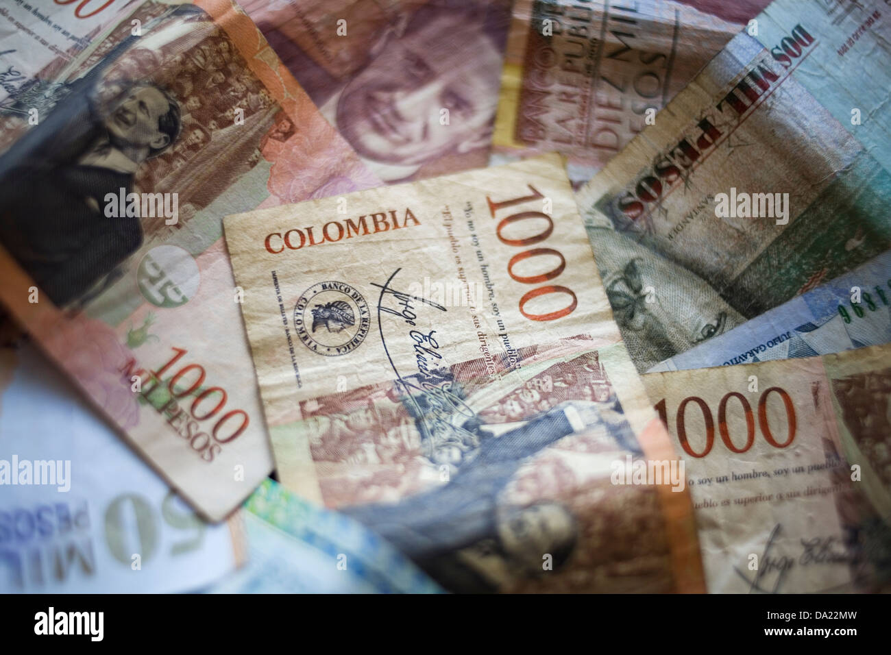 Kolumbianische Banknoten. Stockfoto