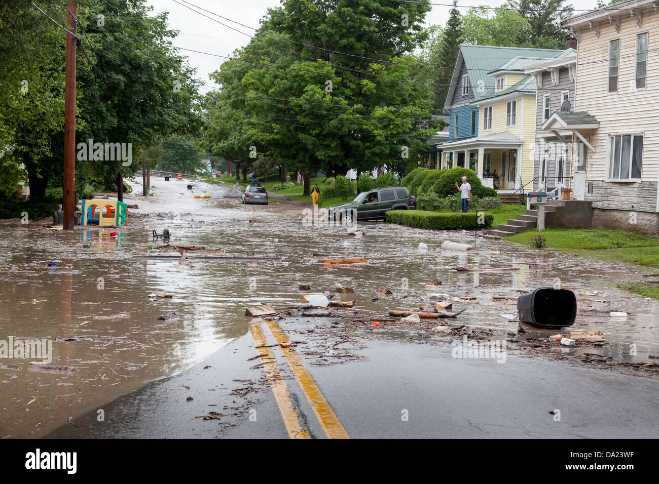 Überschwemmungen in Fort Plain, New York, im Mohawk-Tal Stockfoto
