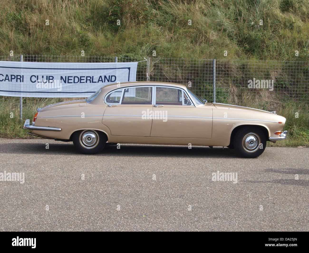 Der 1968 beim Nationaal Oldtimer Festival 2010 in Zandvoort präsentierte Jaguar 420 G ist eine klassische britische Luxuslimousine. Dieses Fahrzeug ist bekannt für sein raffiniertes Design und seinen leistungsstarken Motor und verkörpert die hervorragende Ingenieurskunst von Jaguar aus den späten 1960er Jahren Stockfoto