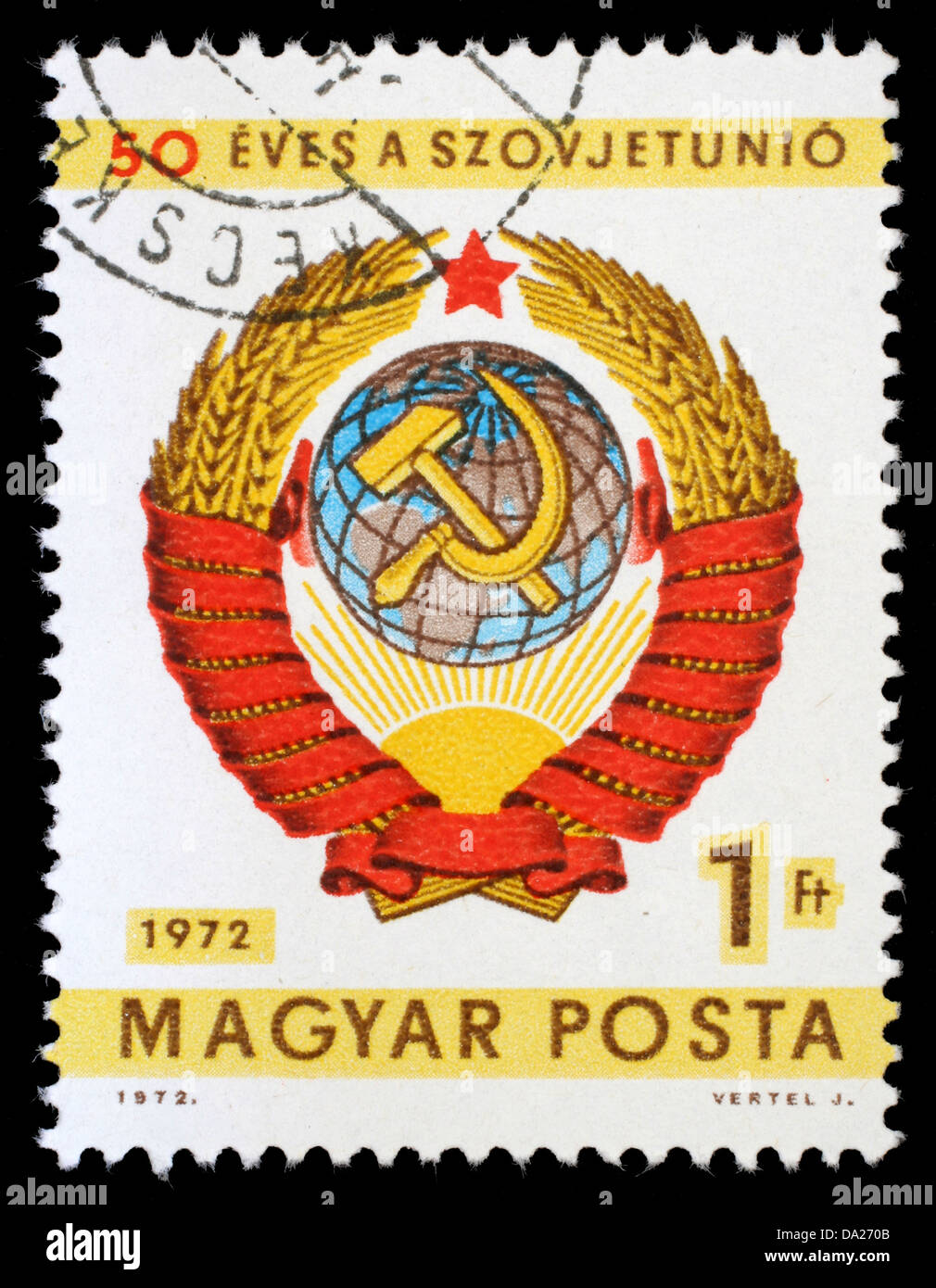 Ungarn - ca. 1972: Eine Briefmarke gedruckt von Ungarn, zeigt Wappen der Sowjetunion, ca. 1972 Stockfoto
