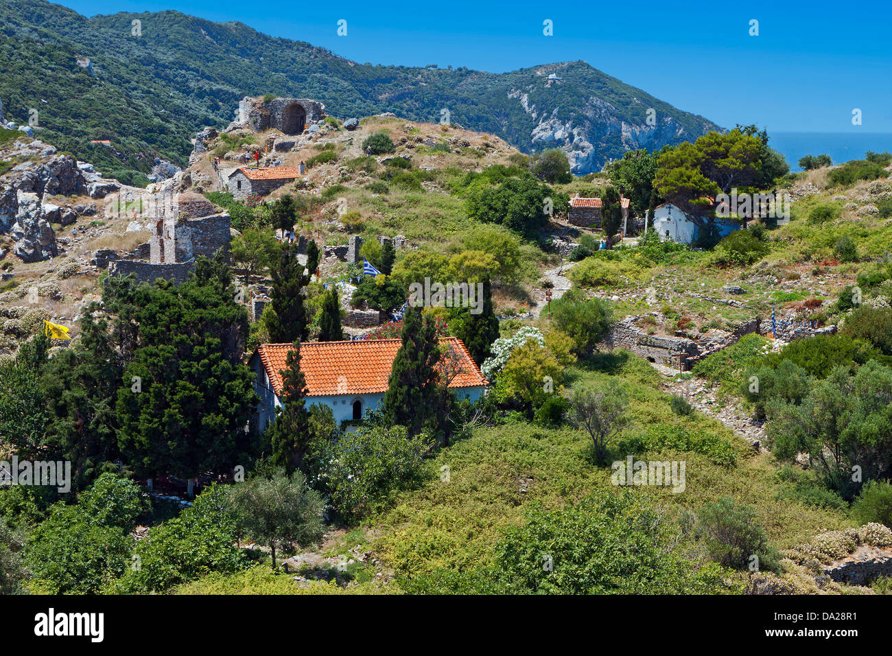 Die alte Burg von Skiathos Insel in Griechenland Stockfoto
