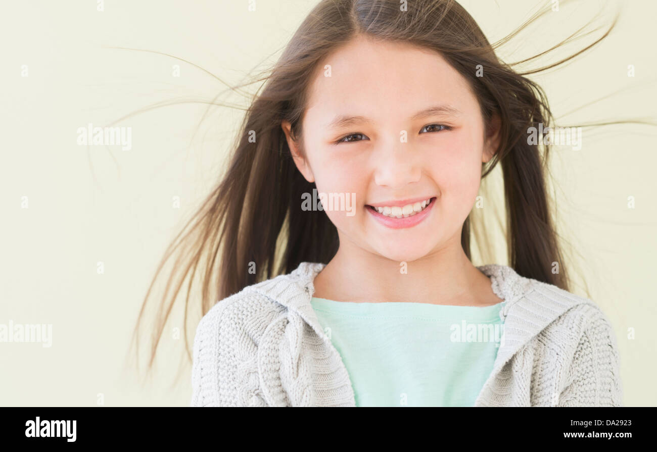 USA, New Jersey, Jersey City, Mädchen (8-9), Lächeln, Porträt Stockfoto