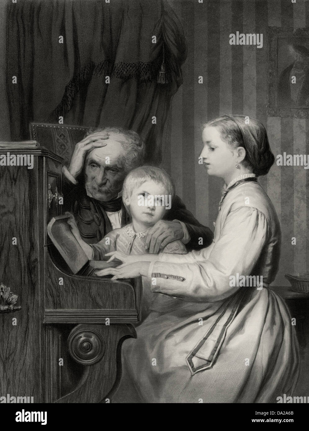 Die Verbannten - drei Generationen am Klavier, ca. 1891 Stockfoto