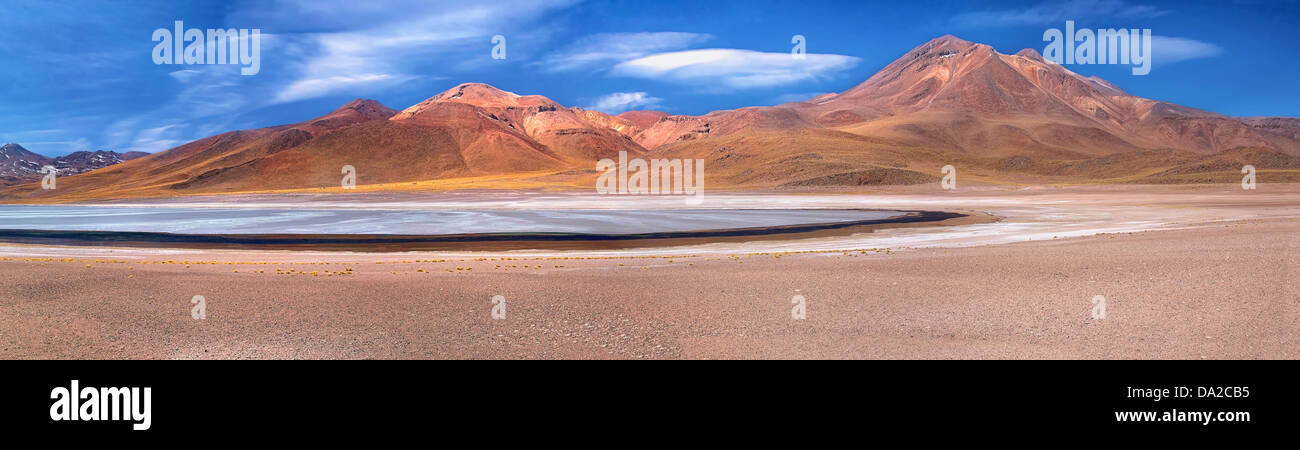 Panorama der altiplanic Lagune Miscanti und Vulkan Miniques, Wüste Atacama, Chile Stockfoto