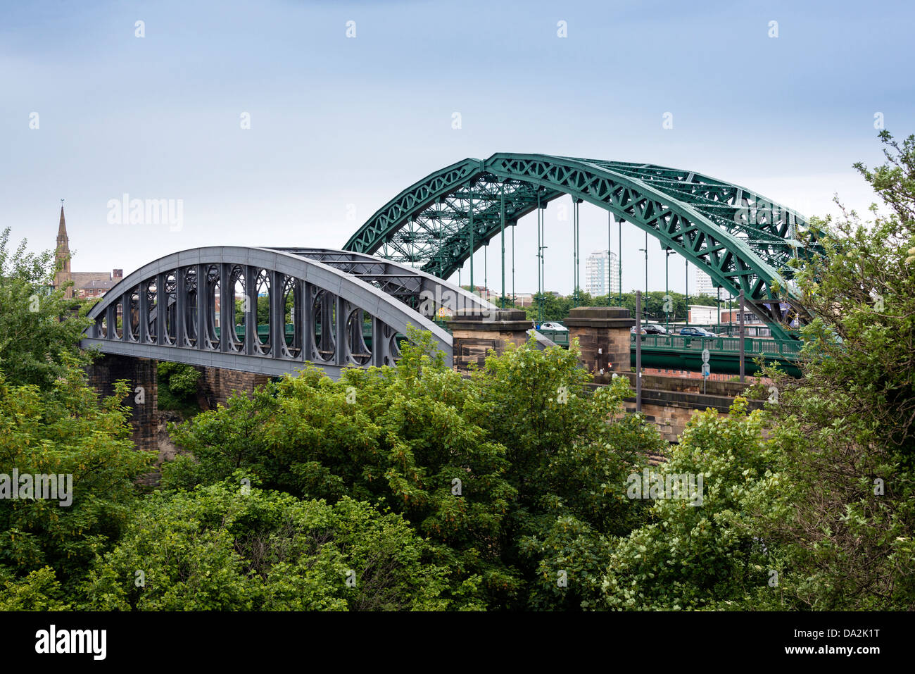 Sunderland Eisenbahn- und Straßenbrücken Stockfoto
