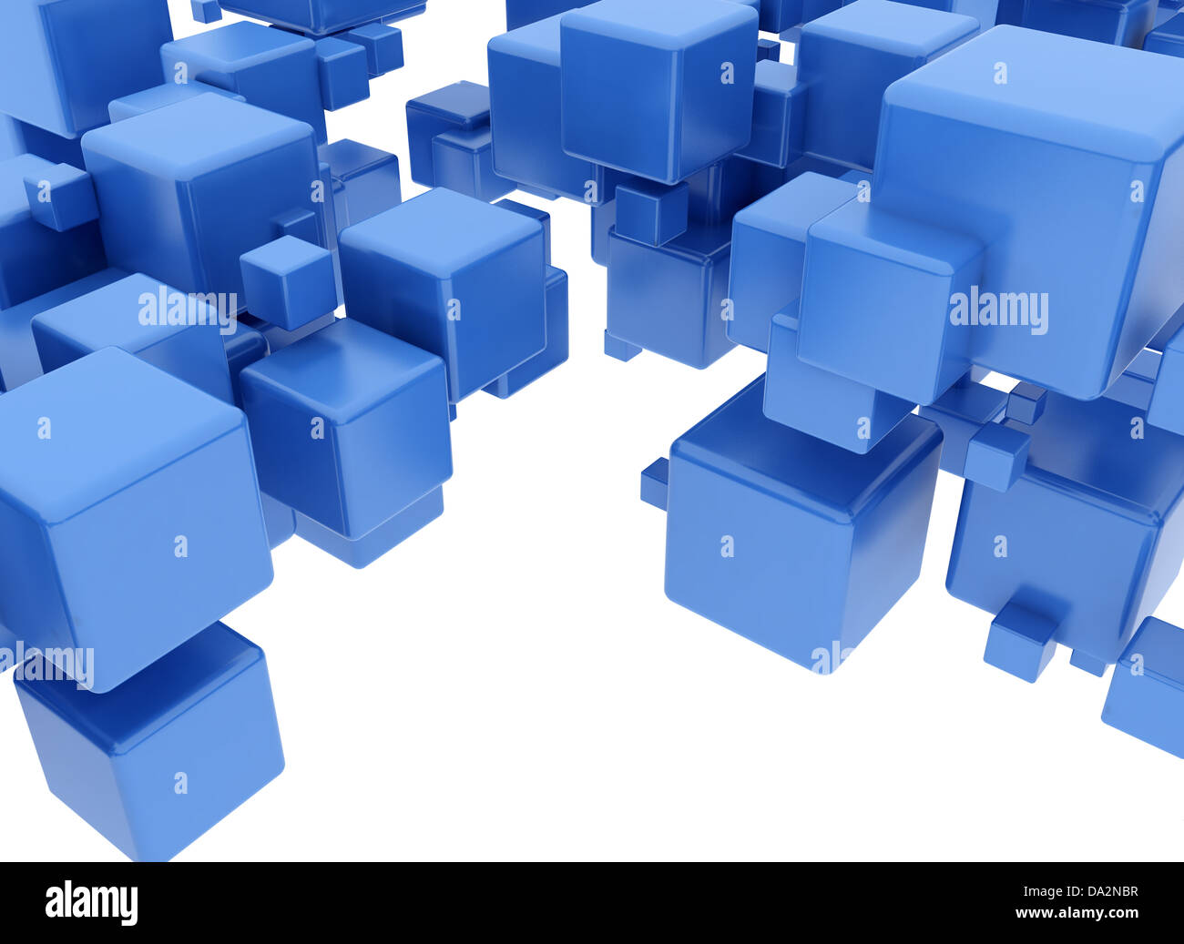 Ein Cluster von 3d Würfel mit metallisch blaue Textur Stockfoto