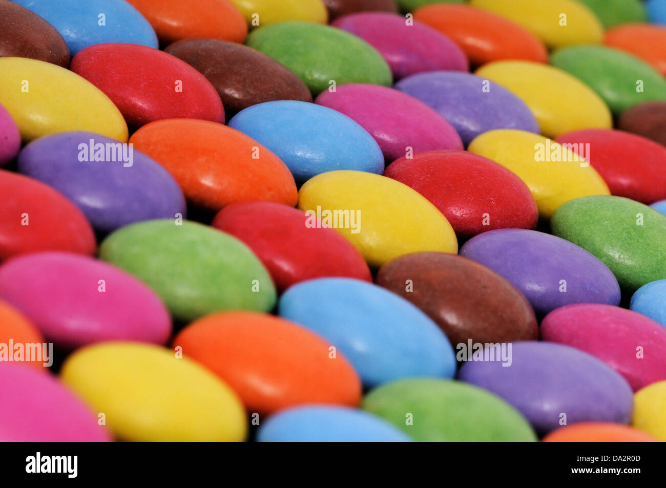 Nahaufnahme von bunten Smarties Schokolade Süßigkeiten Stockfoto