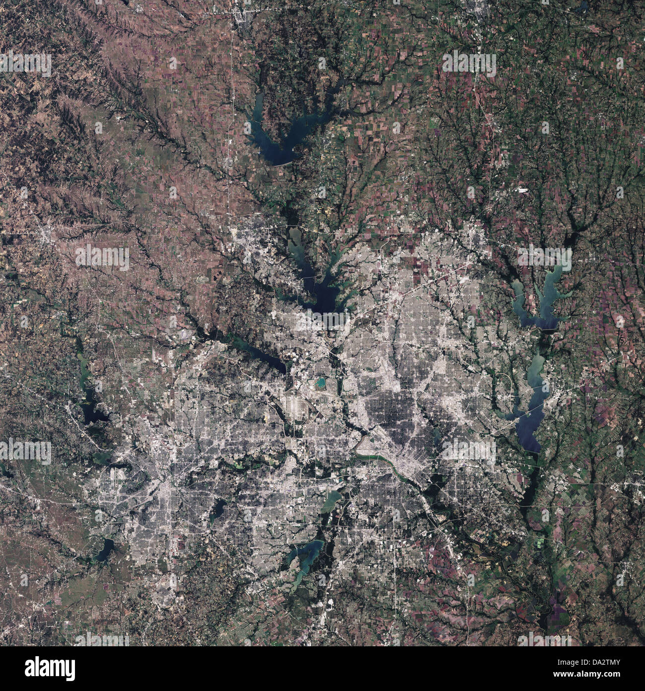 Satellitenansicht von Dallas, Texas, und Umgebung, USA Stockfoto