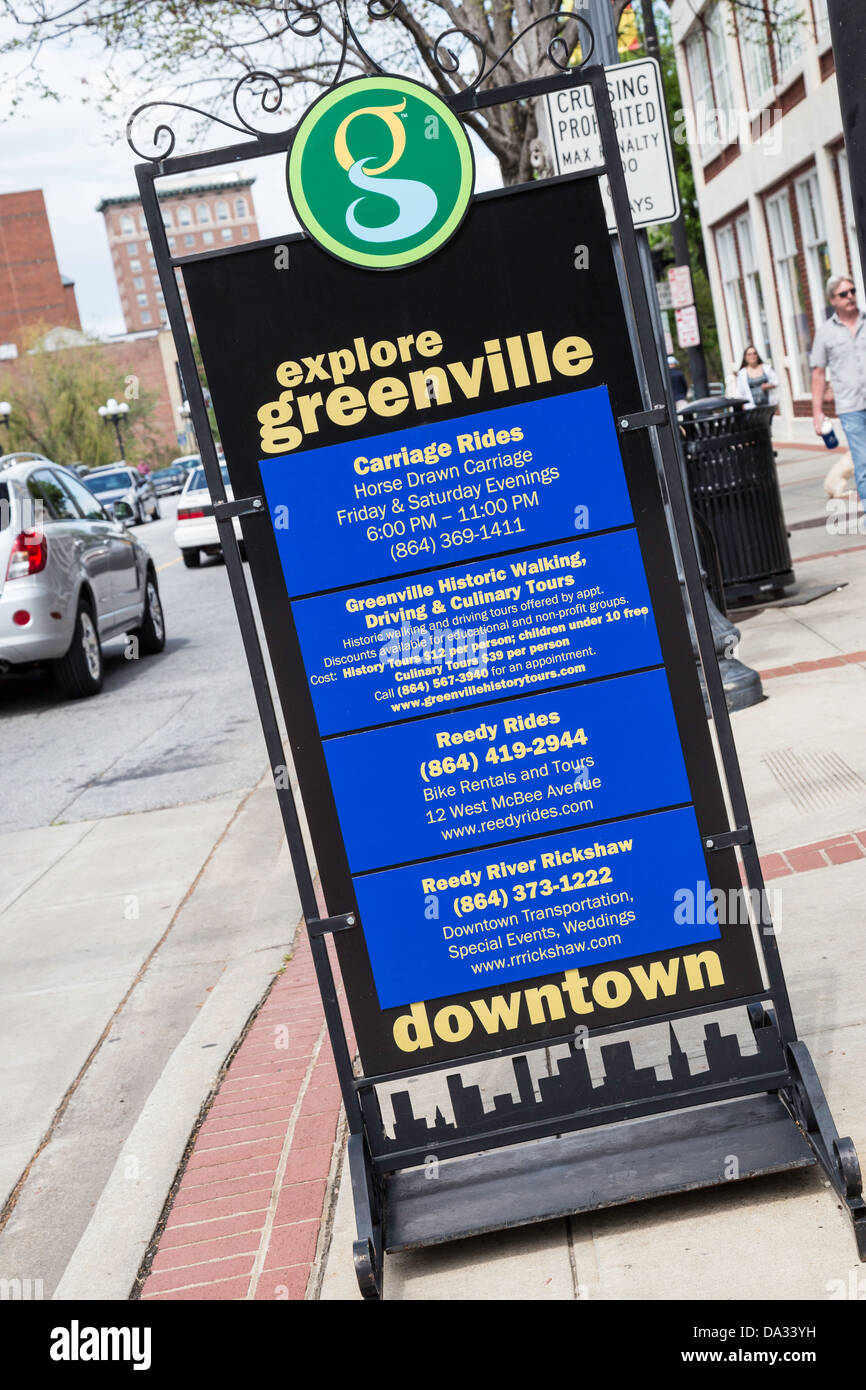 Erkunden Sie Greenville Downtown Zeichen, Greenville, South Carolina, USA Stockfoto