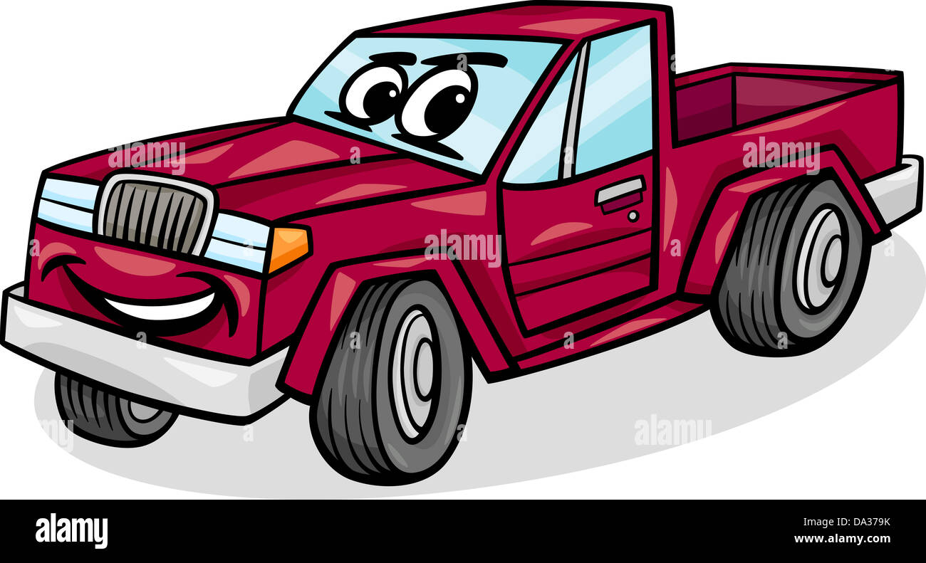 Cartoon-Illustration von lustigen Pick Up oder Pickup Auto Fahrzeug Comic-Maskottchen Stockfoto