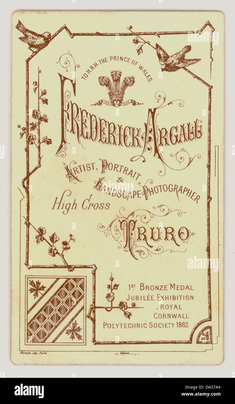 Rückseite der viktorianischen Cartes de Visite, 1890, U.K Stockfoto