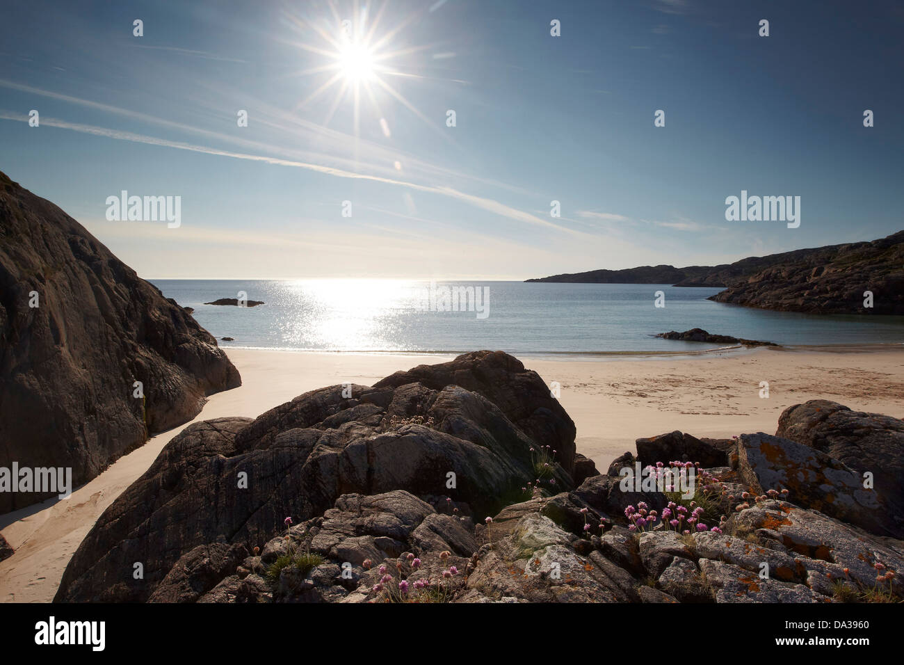 Achmelvich Beach und Felsküste, Assynt, Wester Ross, Sutherland, Schottland Stockfoto