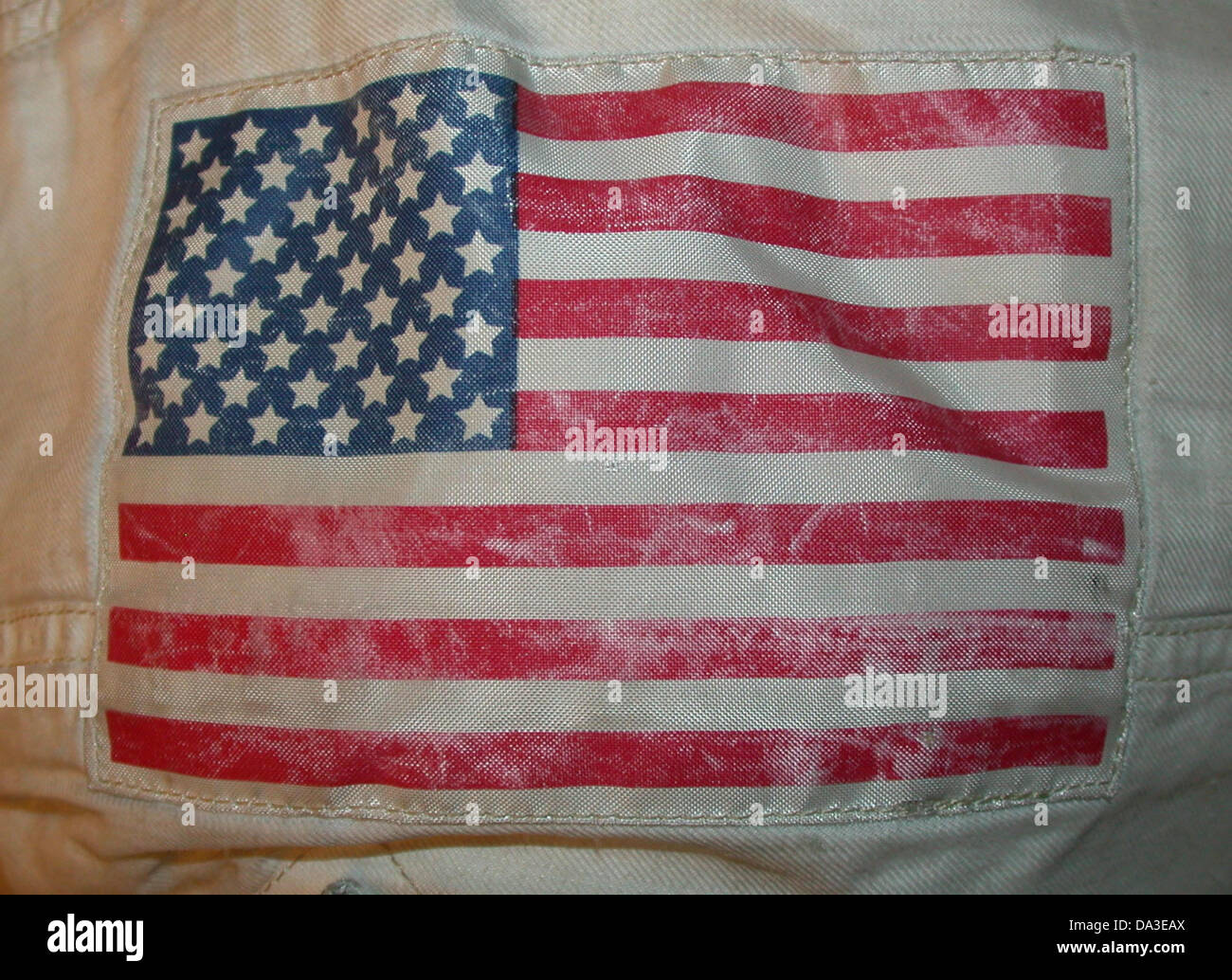 Amerikanische Flagge Patch vom linken Arm auf Neil Armstrongs Apollo 11 entsprechen Stockfoto