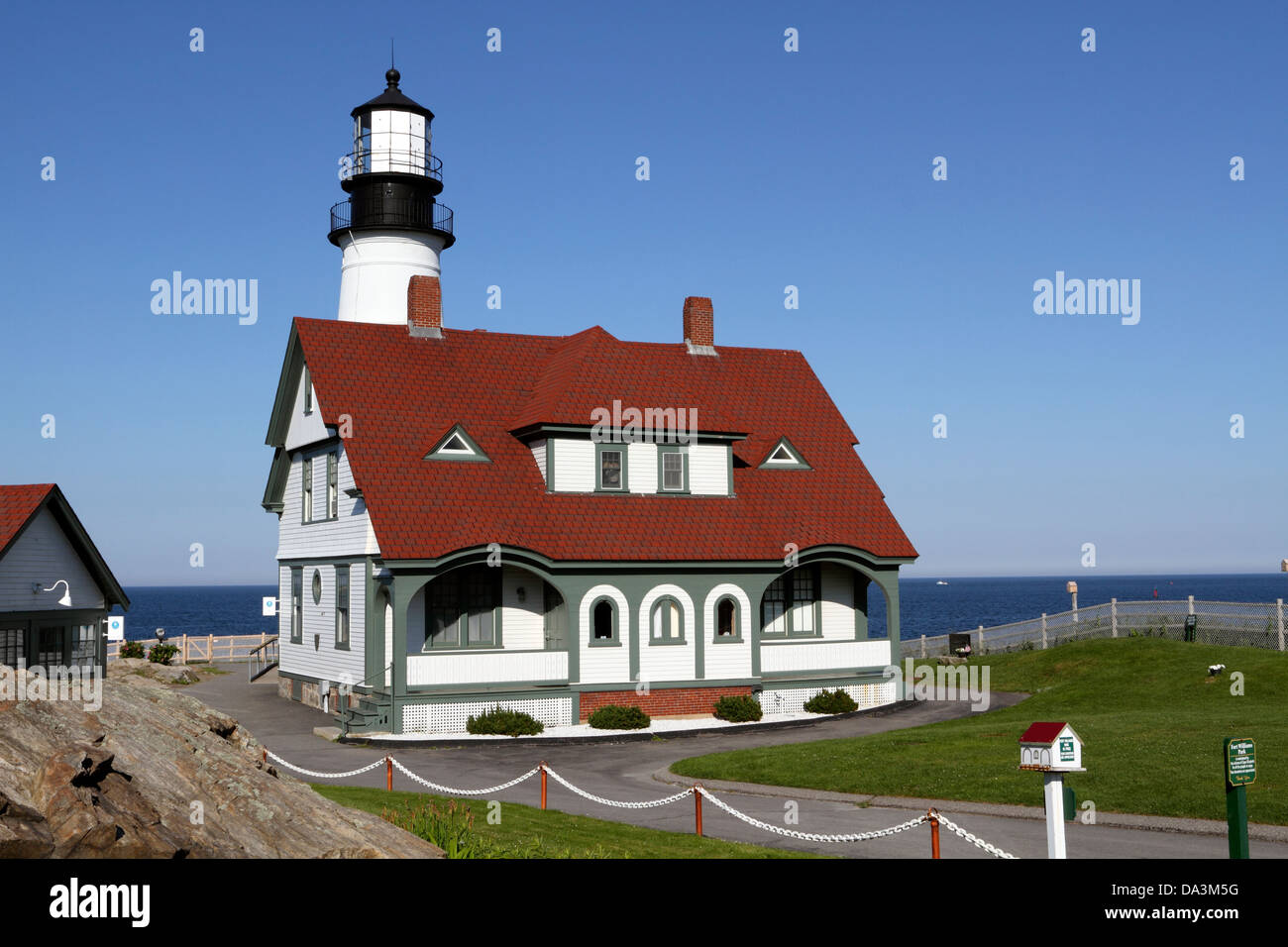 Portland Head Light, Cape Elizabeth, Maine markiert den südlichen Beginn der Casco Bay Stockfoto