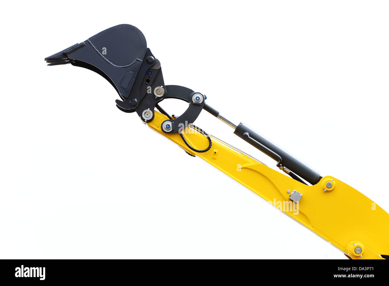 Digger Bagger Schaufel Planierraupe Schaufel industrielle Detail isoliert auf weißem Hintergrund Stockfoto