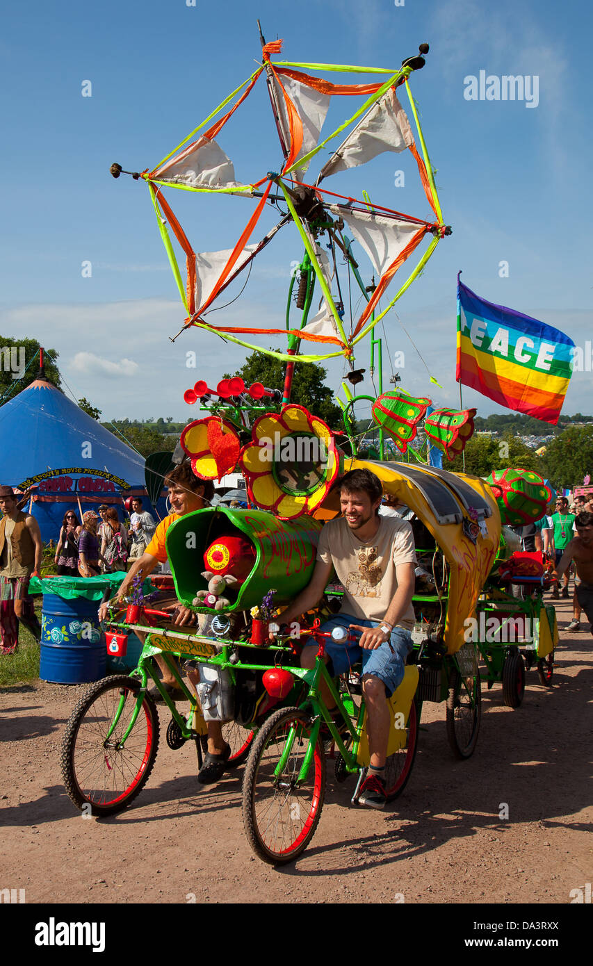 Rinky Dink Fahrrad Soundsystem am Glastonbury Festival of Contemporary Performing Arts 2013. Stockfoto