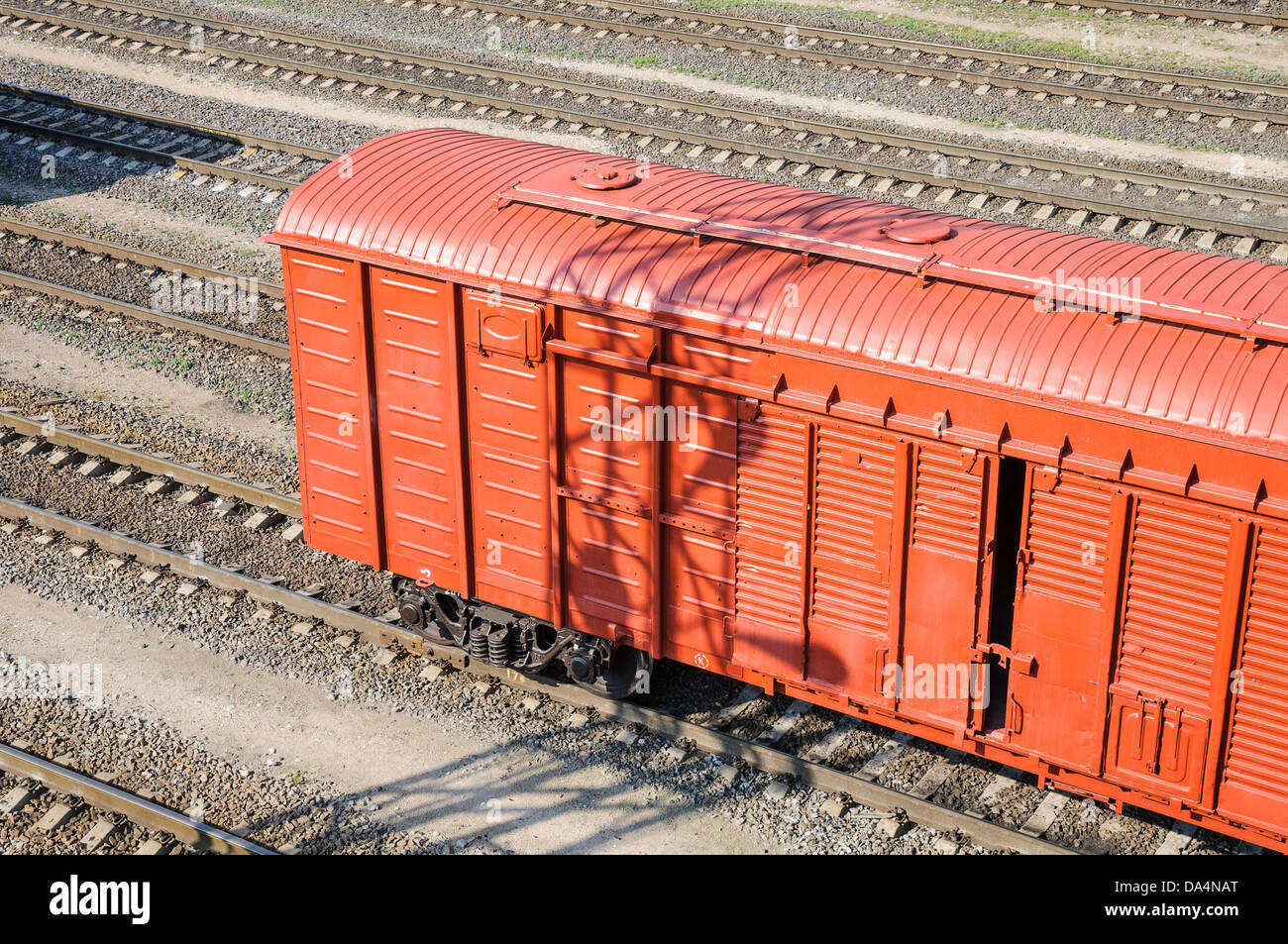 Güterwagen im Rangierbahnhof Stockfoto