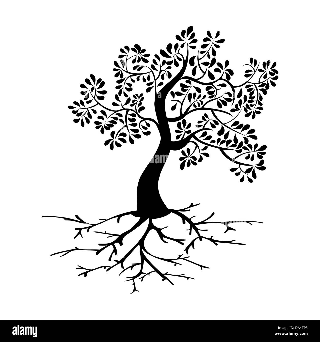 Schwarzer Baum-Symbol und Wurzeln silhouette isoliert Hintergrund. Vektor-Datei geschichtet für einfache Handhabung und individuelle Farbgebung. Stockfoto