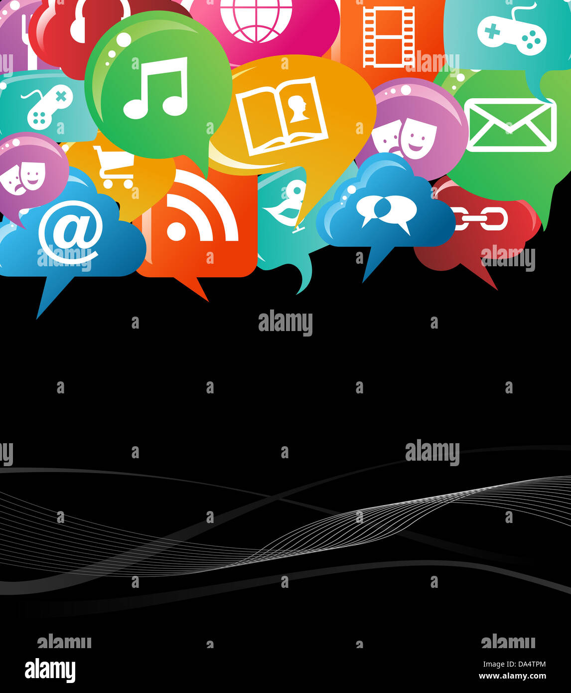 Soziales Netzwerksymbole in bunte Blase Rede Hintergrund gesetzt. Vektor-Datei geschichtet für einfache Handhabung und individuelle Farbgebung. Stockfoto