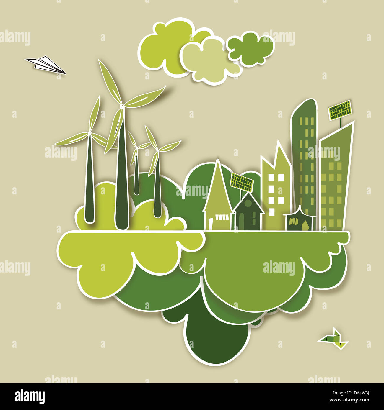 Ökologische Stadt, nachhaltige Energie Industrie Entwicklung Hintergrund. Vektor-Datei geschichtet für einfache Handhabung und individuelle Farbgebung. Stockfoto