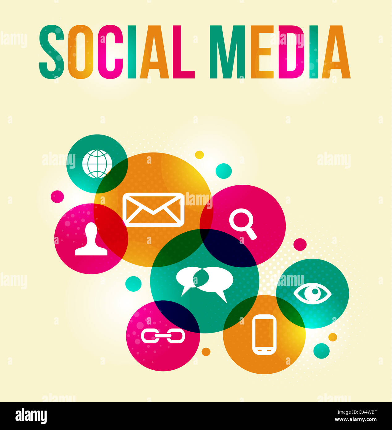 Social Media-Symbole im bunten Kreis Layout festlegen. EPS10 Dateiversion. Stockfoto