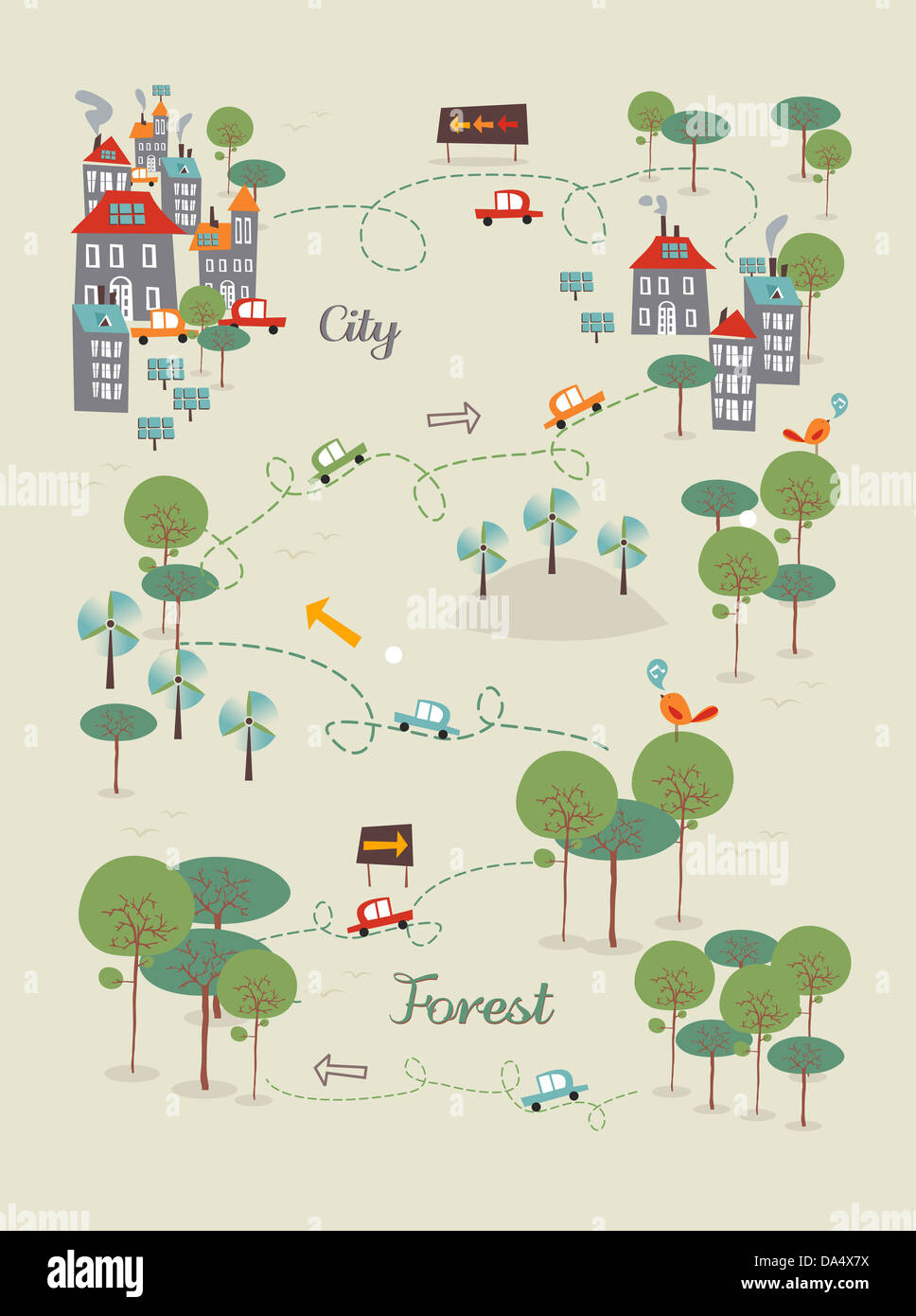 Trendige gehen grüne Stadt Infografiken Konzept. Vektor-Illustration für einfache Handhabung und individuelle Färbung geschichtet. Stockfoto