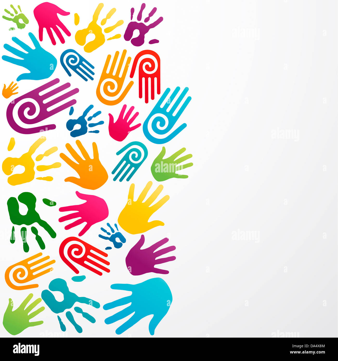 Farbenfrohe Silhouette Hand Gruppe Hintergrund. Vektor-Illustration für einfache Handhabung und individuelle Färbung geschichtet. Stockfoto