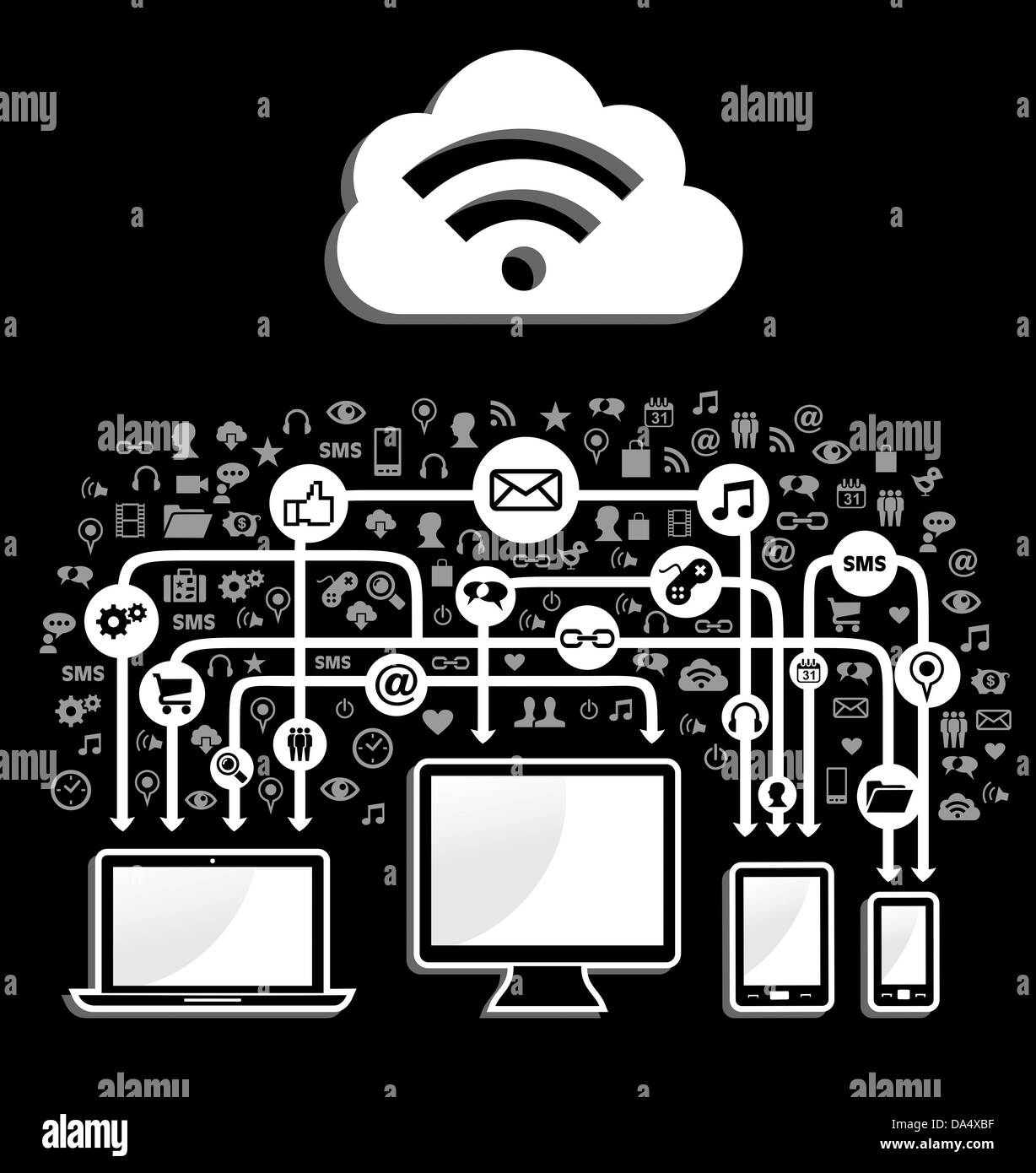 Cloud computing Netzwerkdiagramm. Vektor-Illustration für einfache Handhabung und individuelle Färbung geschichtet. Stockfoto