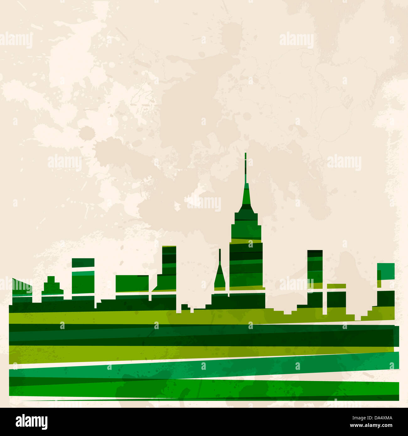 Vielfalt Farben transparente Bänder grün Konzept Stadt über Grunge Hintergrund. EPS10 Dateiversion. Diese Darstellung enthält Transparenz und ist für einfache Handhabung und individuelle Färbung geschichtet. Stockfoto