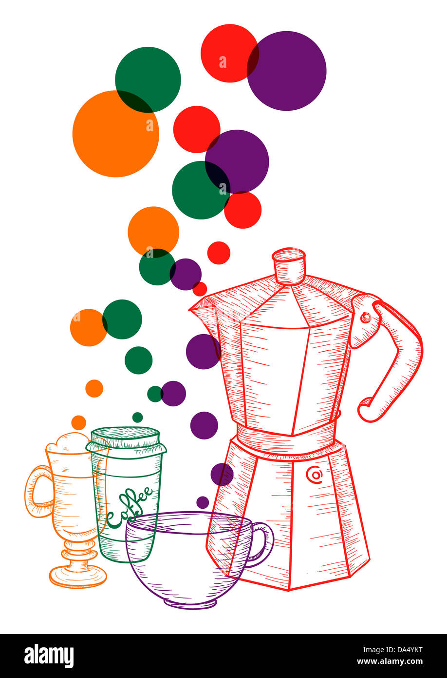 Bunten trendigen Kaffee isoliert Muster Konzept. EPS10 Dateiversion. Diese Darstellung enthält Folien und ist für einfache Handhabung und individuelle Färbung geschichtet. Stockfoto