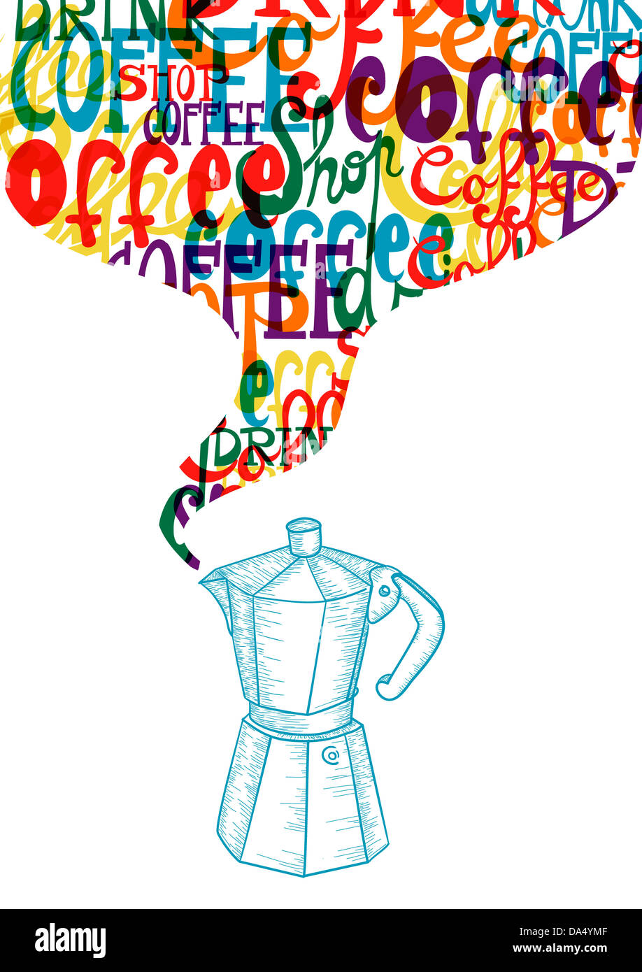 Trendige bunte Kaffee-Design-Konzept. EPS10 Dateiversion. Diese Darstellung enthält Folien und ist für einfache Handhabung und individuelle Färbung geschichtet. Stockfoto
