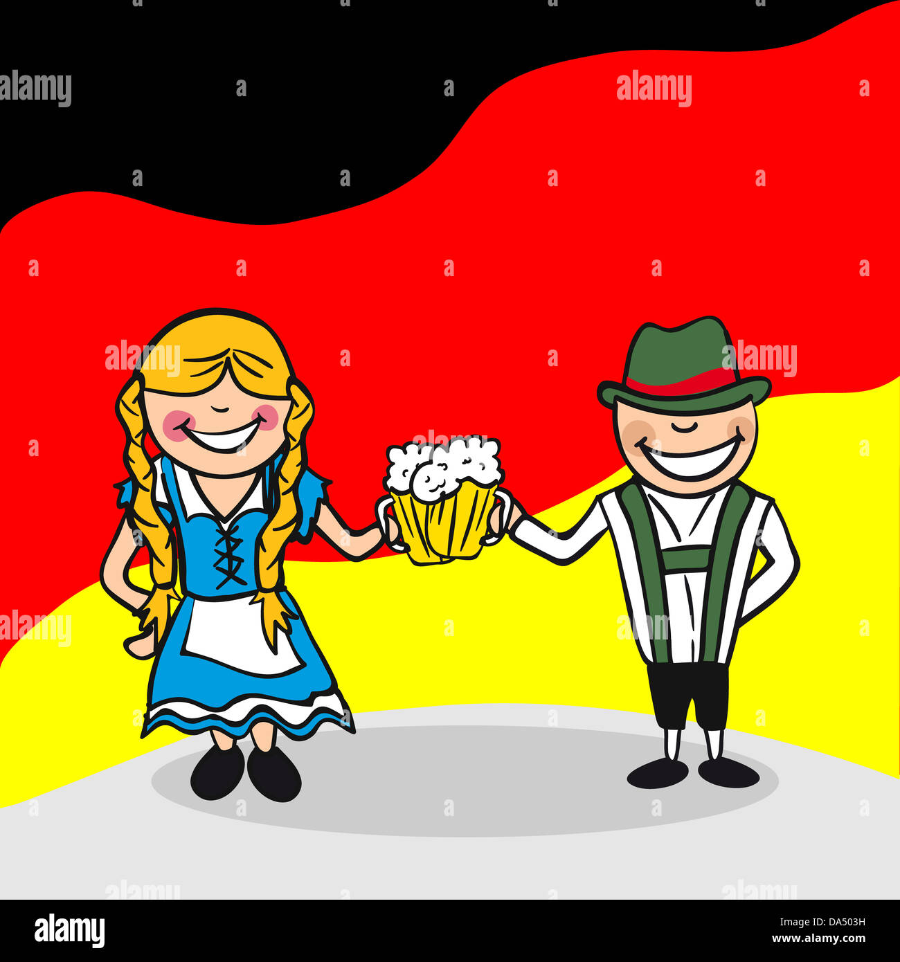 Deutscher Mann und Frau Cartoon paar mit Nationalflagge Hintergrund. Vektor-Illustration für eine einfache Bearbeitung geschichtet. Stockfoto