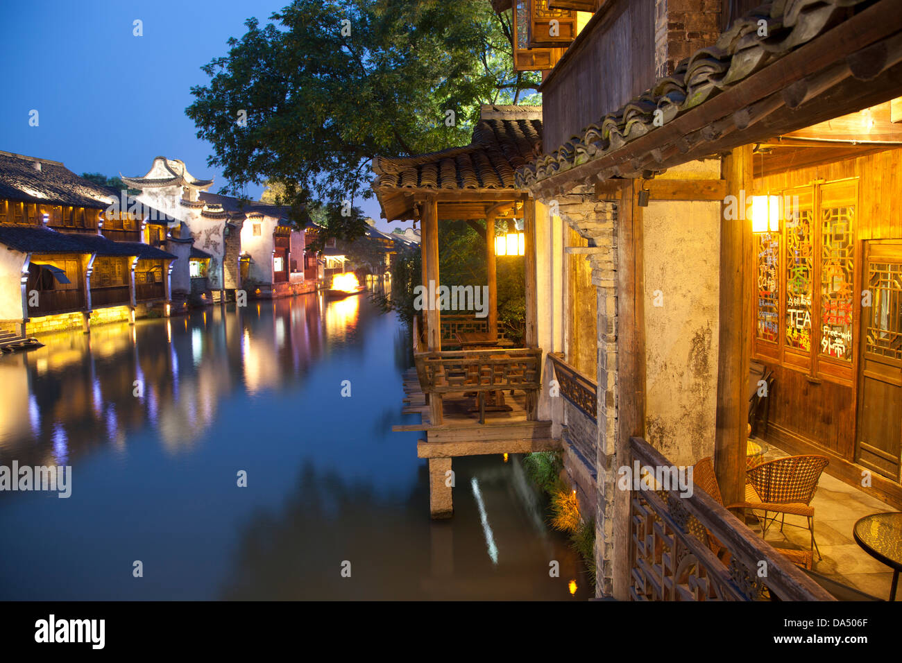 China, Wuzhen Xizha Scenic Zone, Xishi Flusslandschaft. Stockfoto