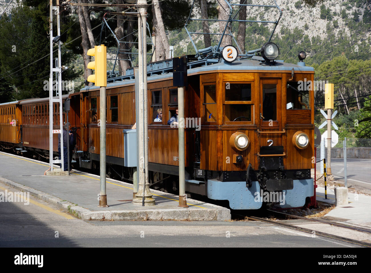 alte hölzerne Zug zwischen Palma und Port de Soller Bunyola, Mallorca, Spanien Stockfoto