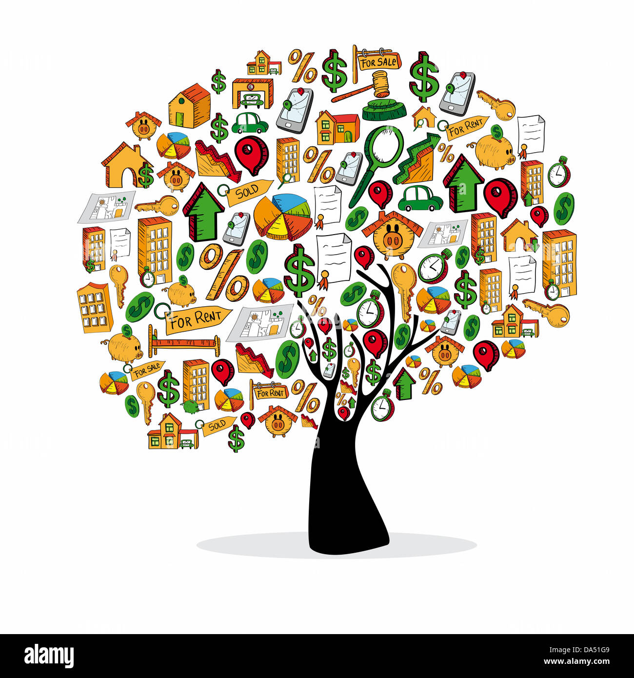 Immobilien Symbolsatz Baum isoliert Silhouette über weiß. Vektor-Datei geschichtet für einfache Handhabung und individuelle Farbgebung. Stockfoto