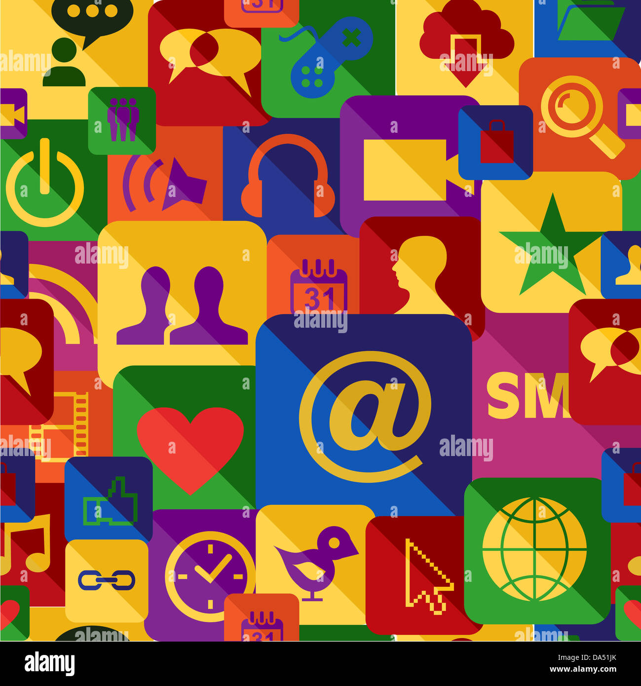 Social-Media helle Symbole Musterdesign Textur. Vektor-Illustration für einfache Handhabung und individuelle Färbung geschichtet. Stockfoto