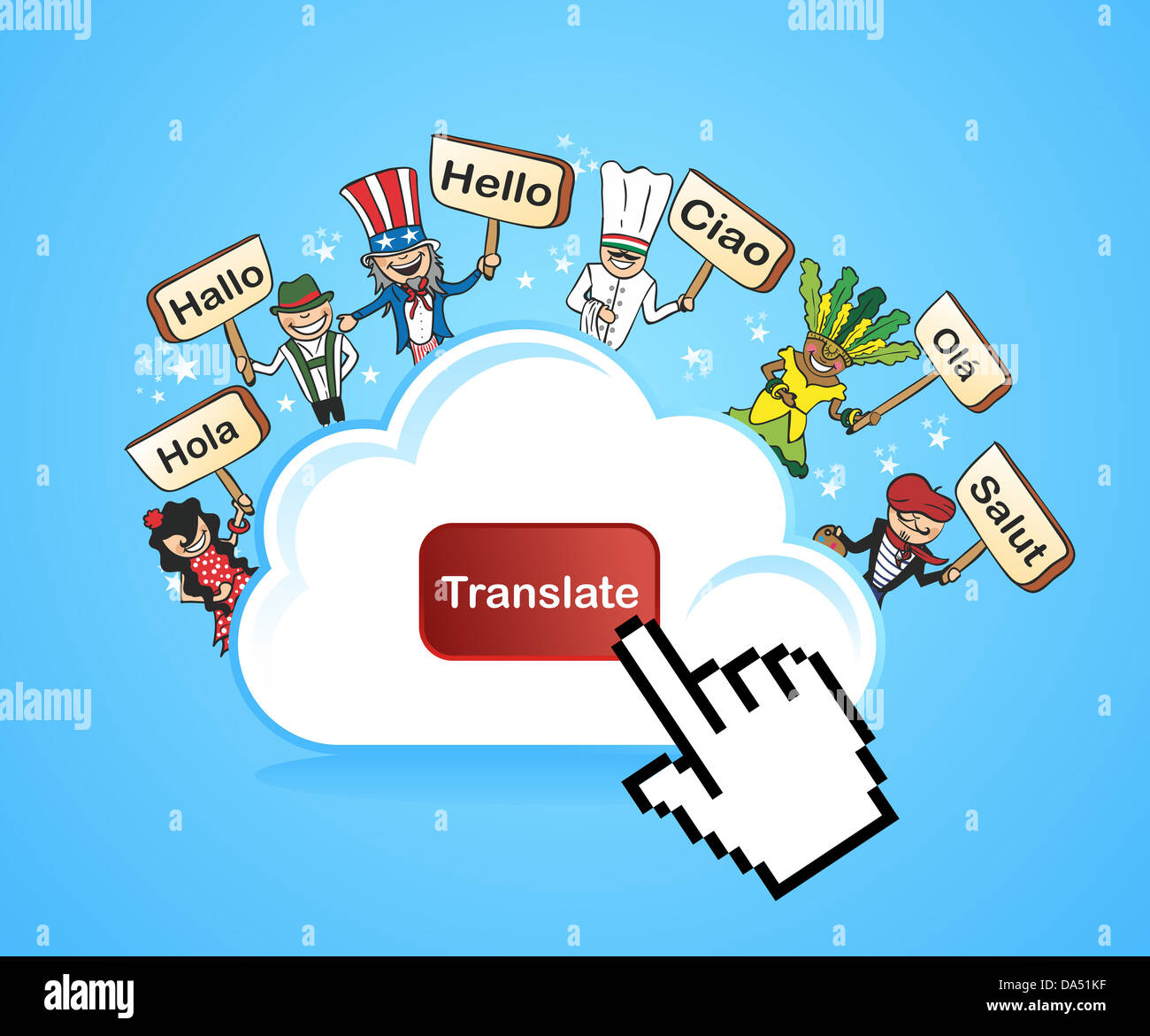 Globale Menschen Internet Übersetzung Konzept Hintergrund. Vektor-Illustration für eine einfache Bearbeitung geschichtet. Stockfoto